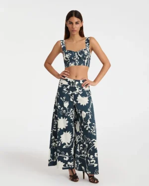 Matching Sets | Shorts & Pants | Emporio Sirenuse Adele Trousers in Flower Screen Print Blue