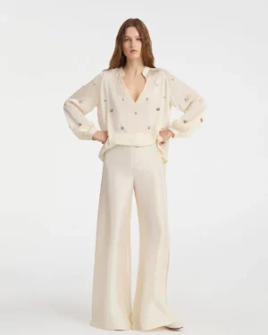 Shorts & Pants | Emporio Sirenuse Blair Trousers in Dupion Silk Ivory