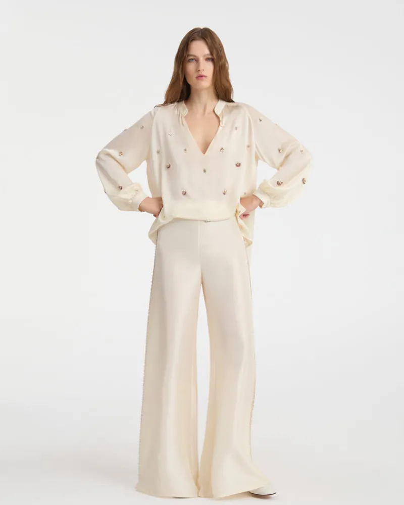 Shorts & Pants | Emporio Sirenuse Blair Trousers in Dupion Silk Ivory