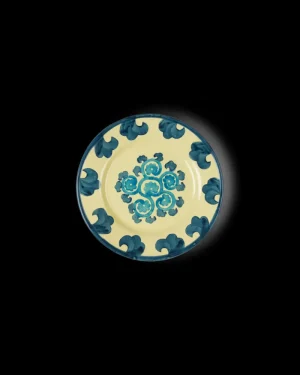Suzani | Dessert Plates | Emporio Sirenuse Flower Dessert Plate YellowTurquoise