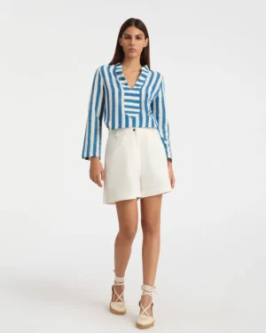 Matching Sets | Blouses & Tops | Emporio Sirenuse Jamila Tunic in Ikat Stripes Print Blue